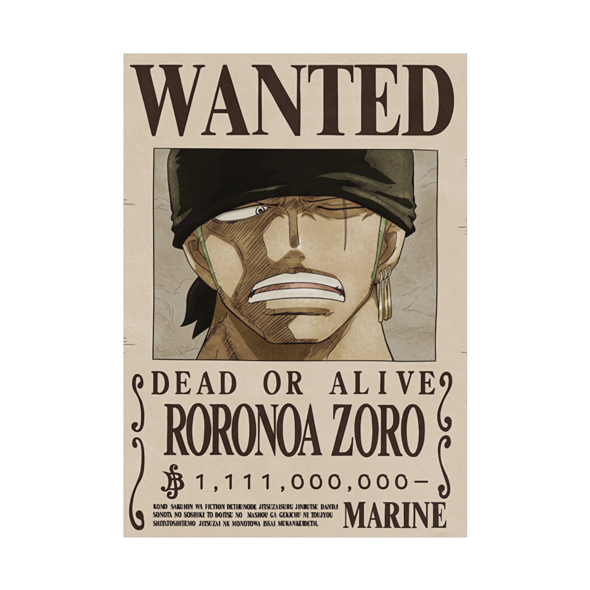 Wanted Poster Roronoa Zoro Dead or Alive