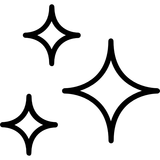 Three black star-like shapes on a white background